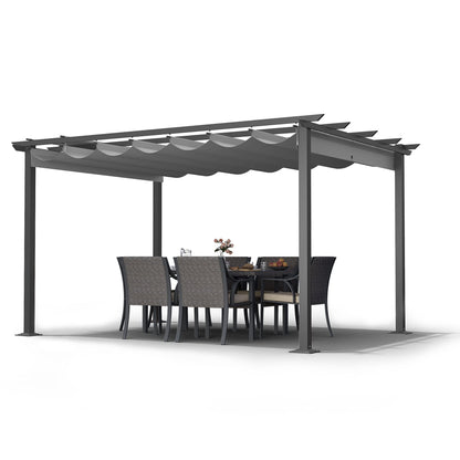 HAPPATIO 10' X 13' Outdoor Pergola Retractable Pergola Canopy for Deck, Backyard, Patio, Aluminum Pergola with Sun and Rain-Proof Canopy, Includes Ground Studs and Expansion Screws (Grey) - WoodArtSupply