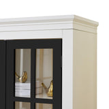 71.2" Rustic Display Cabinet, Farmhouse Pantry Stoage Cabinet with Glass Doors & Lattice Window, Tall Wooden Curio Cabinet with Adjustable Shelves for Hallway Living Room Kitchen Office, White+Balck Heliodeck