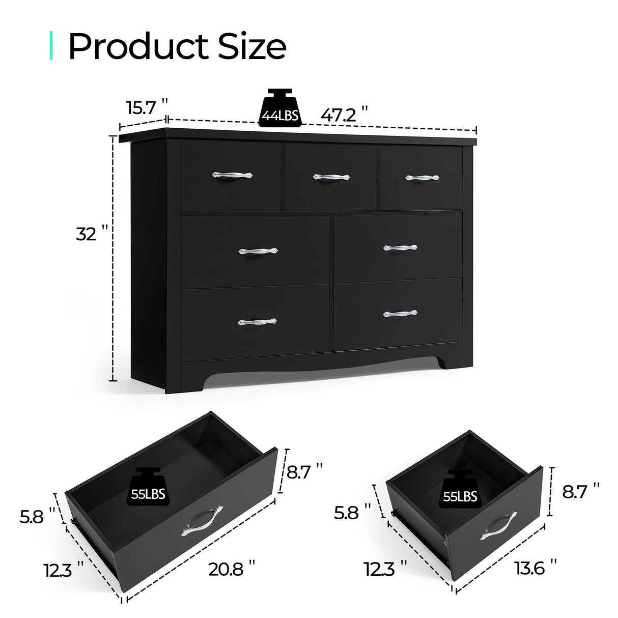 LINSY HOME 7 Drawers Dresser for Bedroom, Wood Bedroom Dresser Modern Drawer Chest, 7 Chest of Drawer, Tall Dresser for Closet, Dressers Organizer for Living Room, Closet, Hallway LINSY HOME