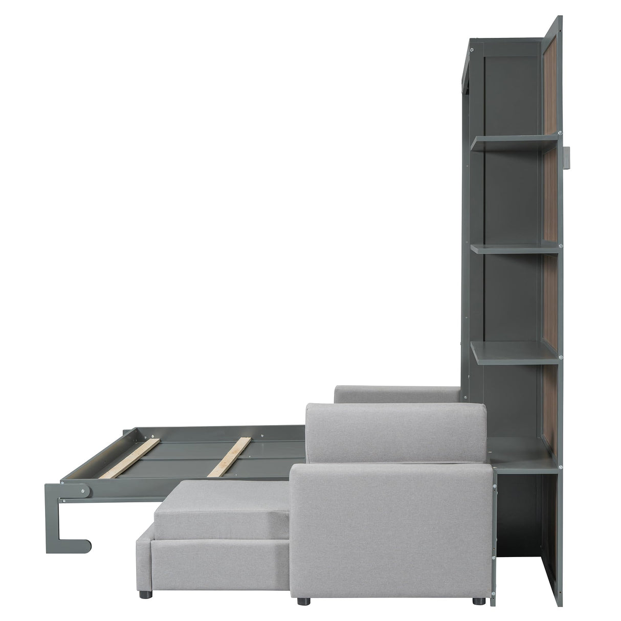 Queen Size Murphy Bed with Sofa and Shelves, Solid Wood Wall Bed can be Folded into a Cabinet for Small Spaces Apartments Studio Guest Room (Gray#S1) Quarte