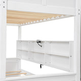 Modern Twin XL Over Queen Bunk Bed with Storage Cabinets and USB Ports,for Kids Teens Adults Bedroom Use (Antique White#x, Twin XL Over Queen) KLMM