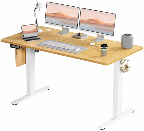SMUG Standing Desk, Adjustable Height Electric Sit Stand Up Down Computer Table, 55x24 Inch Ergonomic Rising Modern Lift Motorized Gaming Desktop Workstation for Work Home Office, Natural SMUG