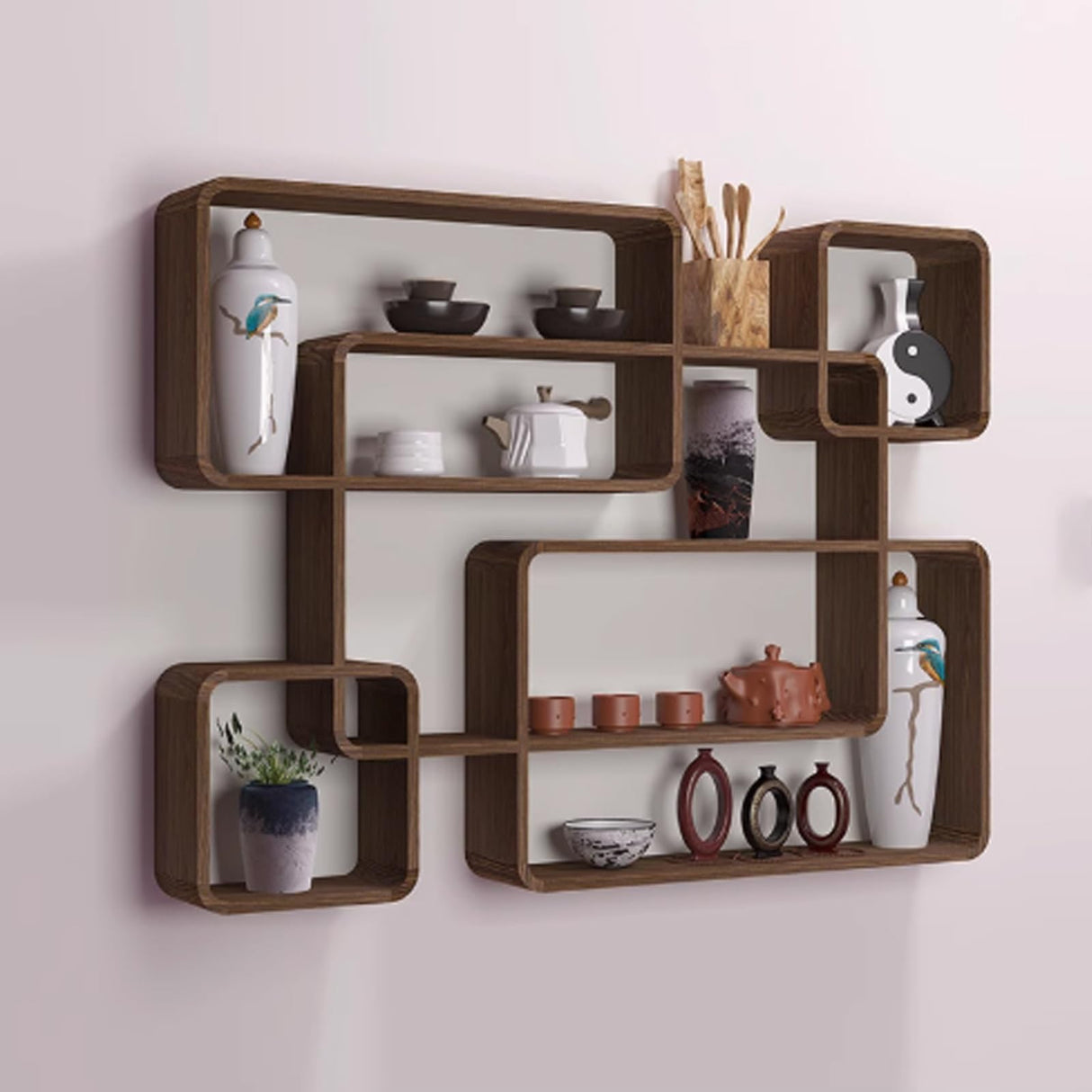 BYRTJSWX Multi-Compartment Trinket Shelf, Wall Mounted Curio Cabinet,Wooden Collectibles Display Case Trinket Display Shelf,for Bedroom, Corridor, Entrance, Living Room, Office(37.4x28x4.7in) BYRTJSWX