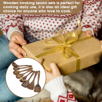 WOODME Kitchen Utensils Set 8 Piece Teak Wooden Cooking Utensil Set Non-Stick Pan Wood Spoons and Spatula Cookware for Home Everyday Use &Kitchen Tools - WoodArtSupply