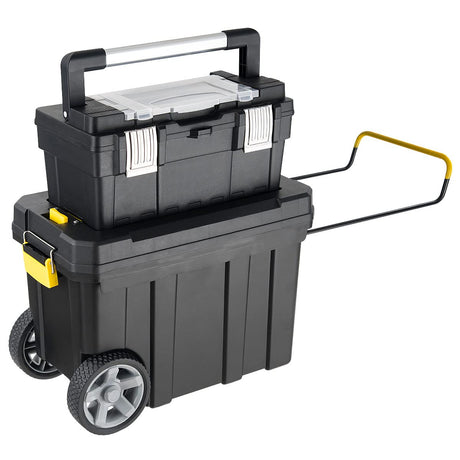 IRONMAX Portable Rolling Tool Box, 2 in 1 Stackable Mechanic Tool Organizer with Wheels and Pull Handle, Plastic Toolbox with Removable Tray for Tools and and Small Parts Storage Generic