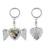 Framendino, 5 Pack Sublimation Angel Wing Keychains Blanks Heat Transfer Love Heart Pendants Charms Locket Photo Frame Key Chains Custom Personalized Picture Keychain Silver Framendino