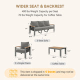 Aluminum Outdoor Patio Furniture Set, 5 Seats Outdoor Sectional with Coffee Table (3-Seater and 2 Single Seats) Aoxun