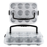 Spmarkt 2-Pack Muffin Pan with Carry Lid, Non-Stick 12-Cup Muffin Tin, Silver Cupcake Pan with Lid and Handle for Transporting, Suitable for Party, Holiday, Gathering etc Spmarkt