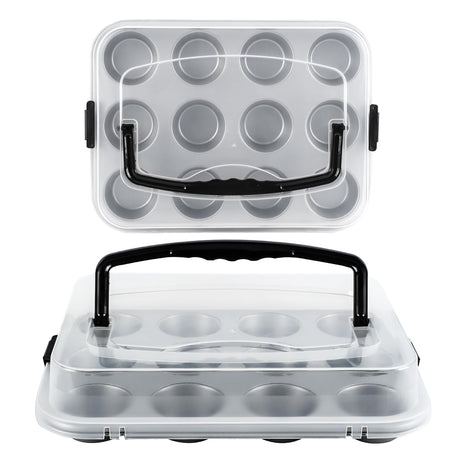 Spmarkt 2-Pack Muffin Pan with Carry Lid, Non-Stick 12-Cup Muffin Tin, Silver Cupcake Pan with Lid and Handle for Transporting, Suitable for Party, Holiday, Gathering etc Spmarkt
