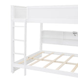 Queen Over Queen Bunk Bed for Kids/Adults,Queen Size Bunk Beds with Charging Station and Bookcase,Solid Wood Bunk Beds Queen Over Queen,Queen Bunk Beds for Girls,Boys,White Bellemave