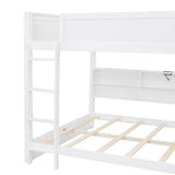 DNChuan Queen Over Queen Bunk Bed with Storage and USB Ports,Wooden Queen Size Bunker Bed Frame and Underneath Bookshelf,No Box Spring Needed,Kids,Adults-White DNChuan