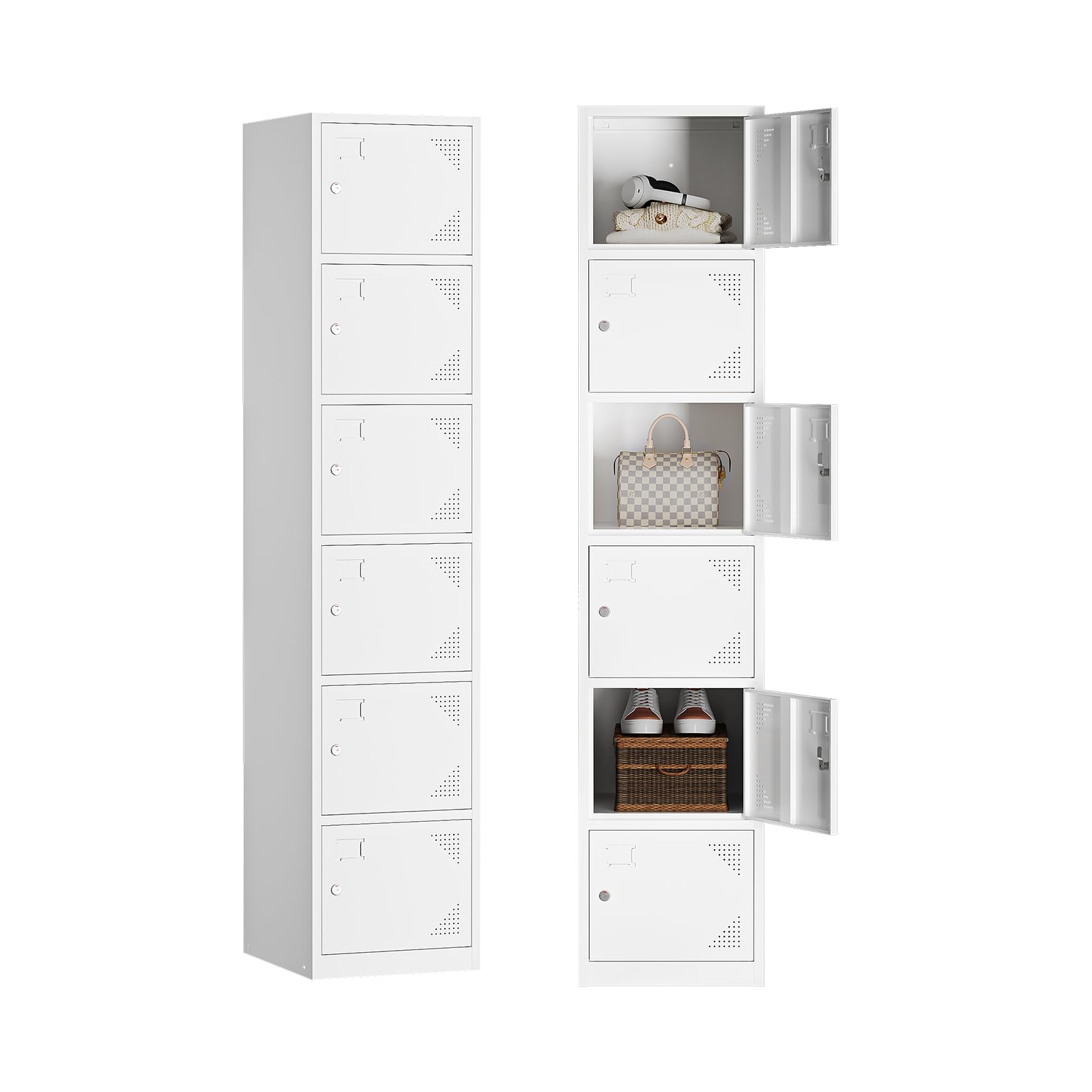 Yizosh Metal Locker with 6 Doors, Tall Steel Storage Lockers for Employees - 71" Locker Storage Cabinets for School, Gym, Home, Office, Garage (White) - WoodArtSupply