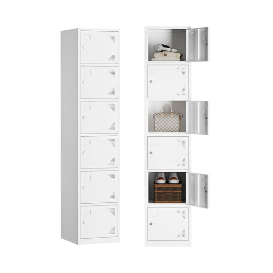 Yizosh Metal Locker with 6 Doors, Tall Steel Storage Lockers for Employees - 71" Locker Storage Cabinets for School, Gym, Home, Office, Garage (White) - WoodArtSupply