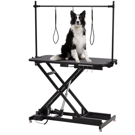 CuisinAid Electric Dog Grooming Table, Heavy Duty, Height Adjustable Pet Grooming Table w/Anti-Slip Wheels, Dog Grooming Arm, Anti-Slip Tabletop & Tool Organizer/Dog Grooming Station (47", BLACK) CuisinAid