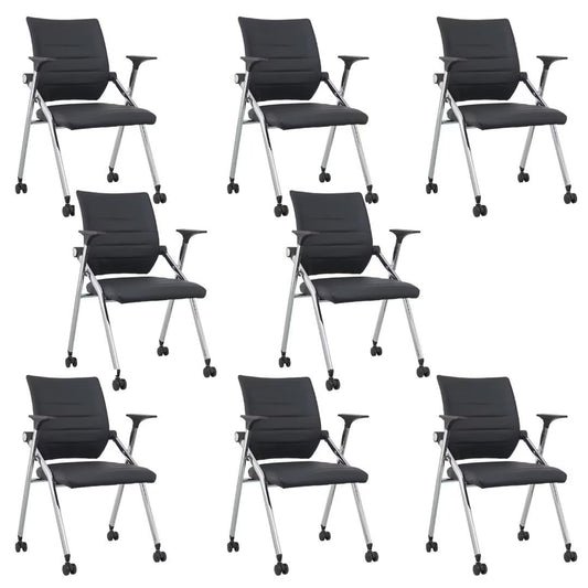 8 Pack Stackable Conference Room Chairs with Wheels and Paddle, Ergonomic PU Leather Back and Arms for Meeting,Conference,Reception,Training Room Home Office Desk Folding Chairs,Black