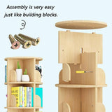 Gdrasuya10 3-Tier Natural Wood Rotating Bookshelf with 4 Legs for Easy Storage and Display Gdrasuya10