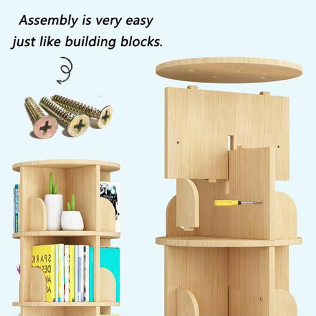 5-Tier Rotating Pine Wood Bookshelf with Legs for Space-Saving Storage Gdrasuya10