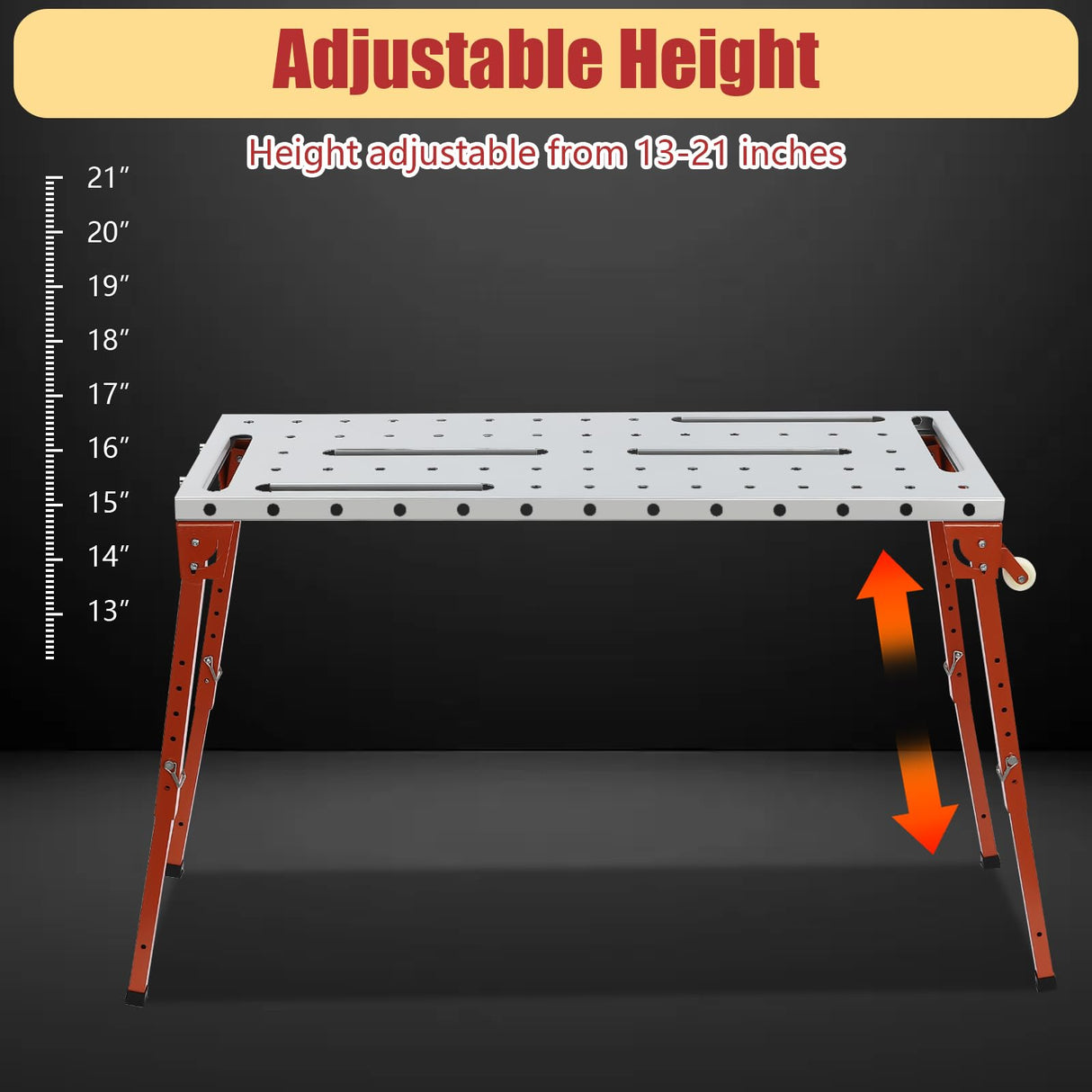 PIAOCAIYIN 46 X 18inch Welding Table, 1000lbs Portable Workbench Table Top with Casters, Steel Adjustable Height Folding Work Bench for Drill Press, Sheet Metal Machine, Miter Saw PIAOCAIYIN