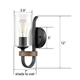 HYDELITE Industrial Seeded Cylindrical Glass Black Wall Sconce | Farmhouse Black & Wood Grain Finish Accented Bathroom Wall Light Oil Rubbed Bronze for Bathroom Hallway HYDELITE