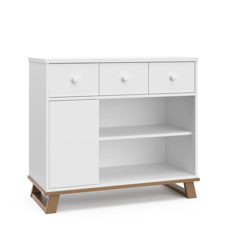 Storkcraft Modern Nursery Changing Table Dresser Combo (White & Vintage Driftwood) – GREENGUARD Gold Certified, Dresser for Nursery, Changing Table with Drawers, Removable Changing Table Topper Storkcraft