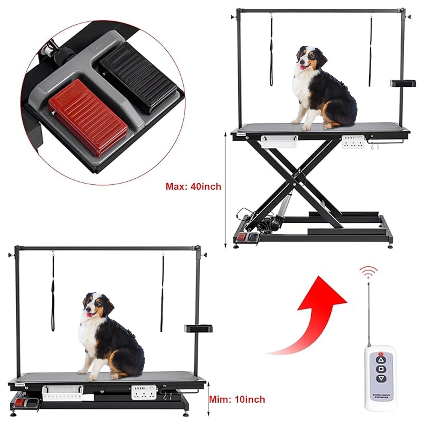 CIRONBOW 50'' Electric Dog Grooming Table, Adjustable X Lift Heavy Duty Dog Grooming Table for Large Dogs with Anti-Skid Tabletop & Grooming Scissors & Wireless Remote &Tool Organizer & Arms, Black