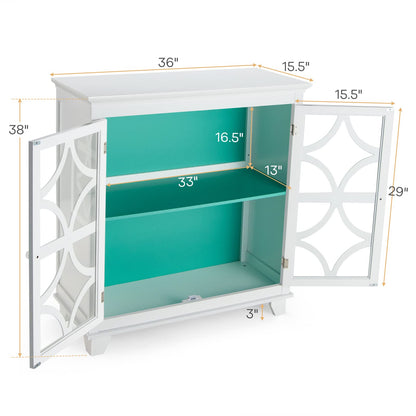 Giantex Buffet Sideboard, Freestanding Kitchen Cupboard w/Adjustable Shelf, 2 Decorative Glass Doors, Modern Storage Organizer for Living Room, Kitchen, Entryway (White & Green) - WoodArtSupply