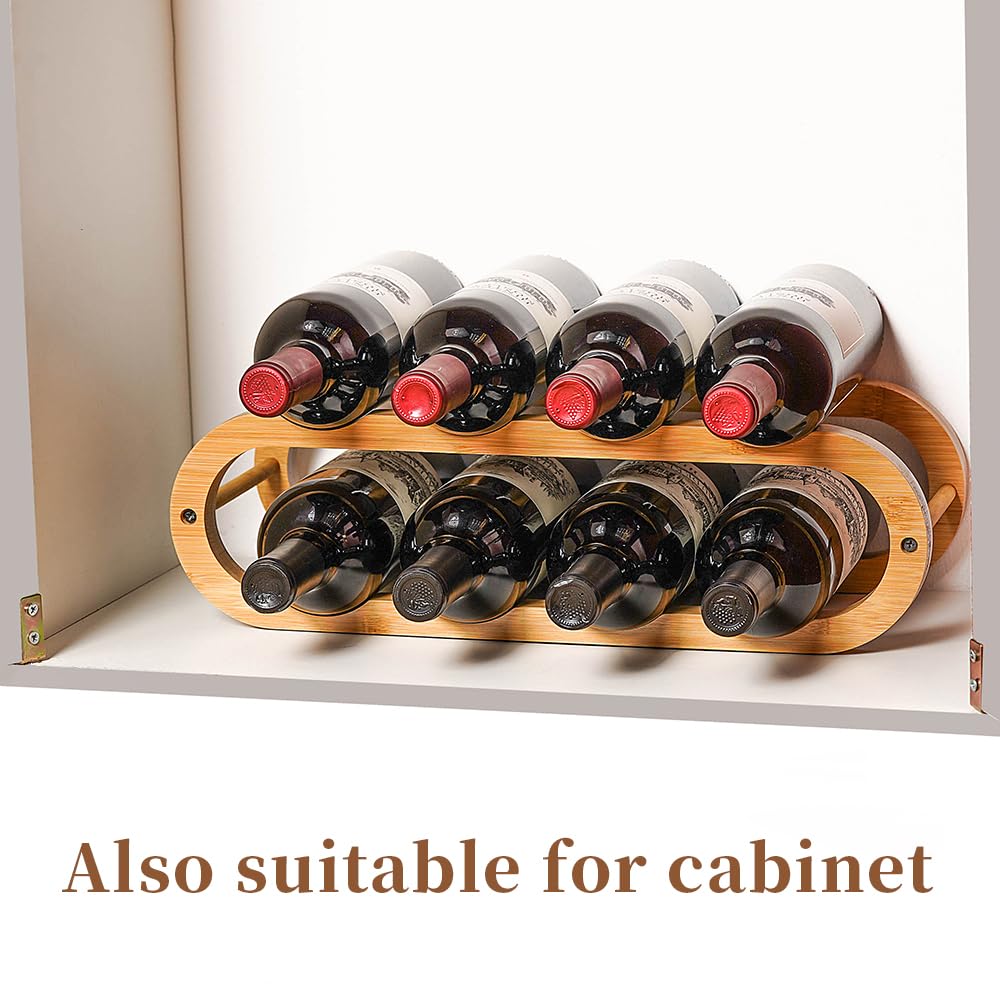 Navtcow Wine Rack and Water Bottle Organizer 2 in 1 for Cabinet and Countertop - Adjustable in 2 Sizes (Bamboo 2 Tier) Navtcow