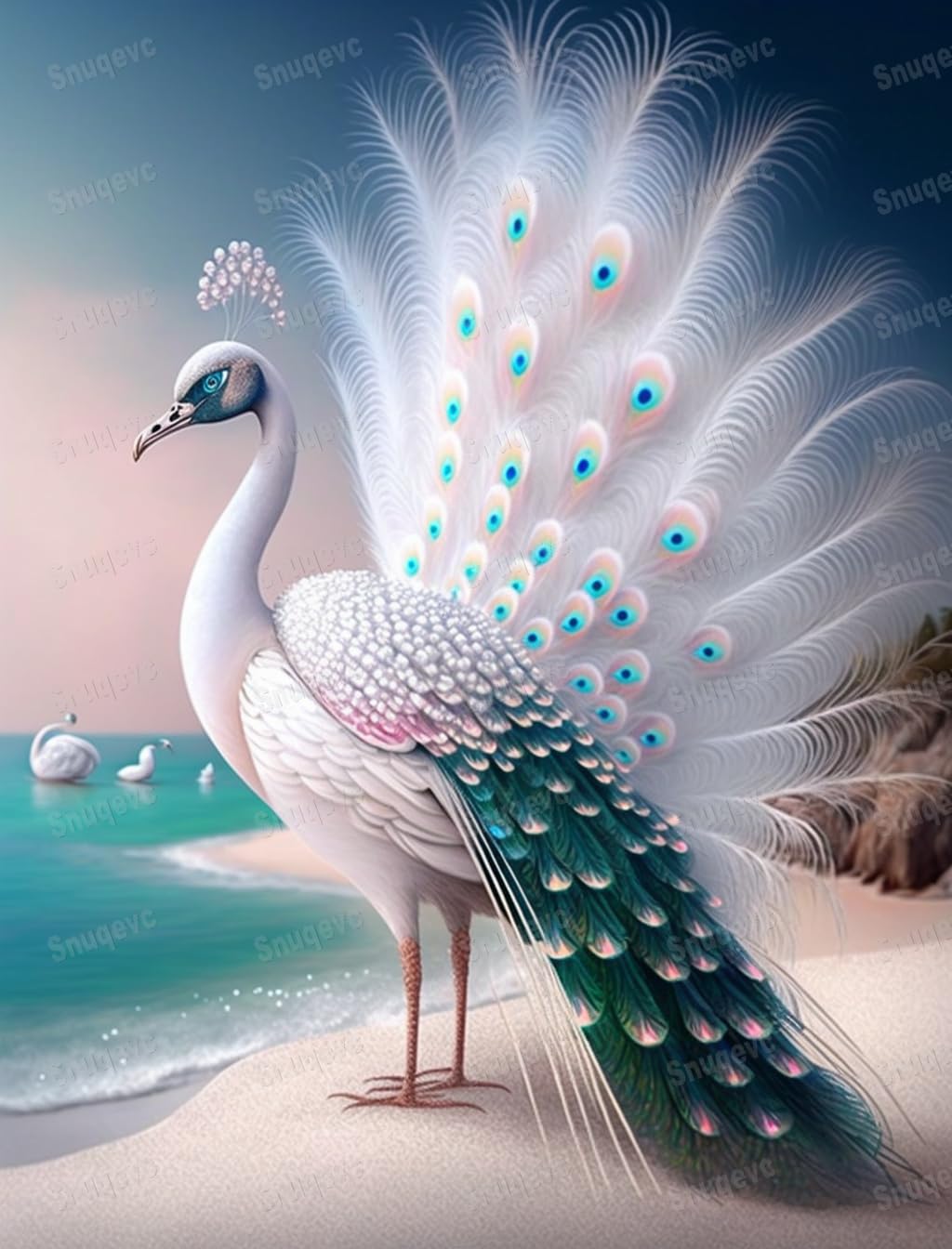 White Peacock by The Sea Diamond Painting Kits, 12x12inch Diamond Painting for Beginners Round Gemstone Cross Stitch Crafts for Room Decor Bathroom Decor, Interactive Gifts Weatphe
