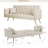 72"Modern Velvet Sofa Bed Futon,Convertible Folding Sleeper Couches with 3 Adjustable Backrests,Tufted Recliner Love Seat with Golden Chrome Legs for Living Room Apartment Home Office (Beige) Anwick