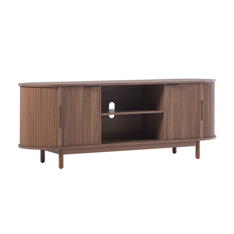 Walker Edison Chloe Curved Reeded TV Stand, Sliding Doors, 65 Inch, 60 inch, Mocha Walker Edison
