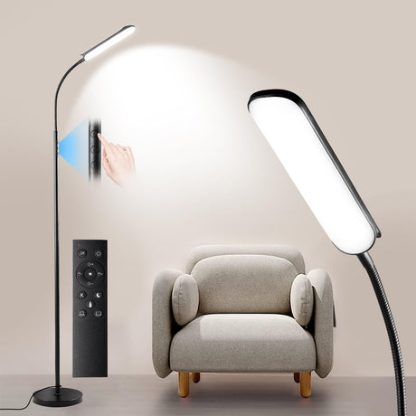 Yikuneng Dimmable LED Floor Lamp, Super Bright Reading Lamps Floor Standing lamp with Remote & Touch Control, Stepless Dimming & 2700K-6500K Color Temperature, for Living Room Bedroom Office, Black Yikuneng