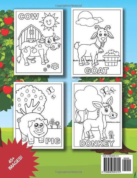 Farm Animals Coloring Book for Toddlers: For Kids Ages 2-4 / 45+ Simple, Fun and Easy Designs / Cute Cows, Horses, Chickens, Pigs and More! MOLYICE