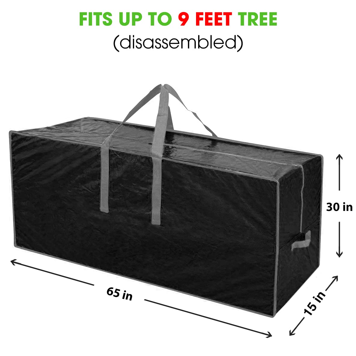 Primode Christmas Tree Storage Bag | Fits Up to 9 Ft. Tall Disassembled Tree I 65"x15"x30" Holiday Tree Storage Case | Protective Zippered Artificial Xmas Tree Bag (9ft, Black) Primode