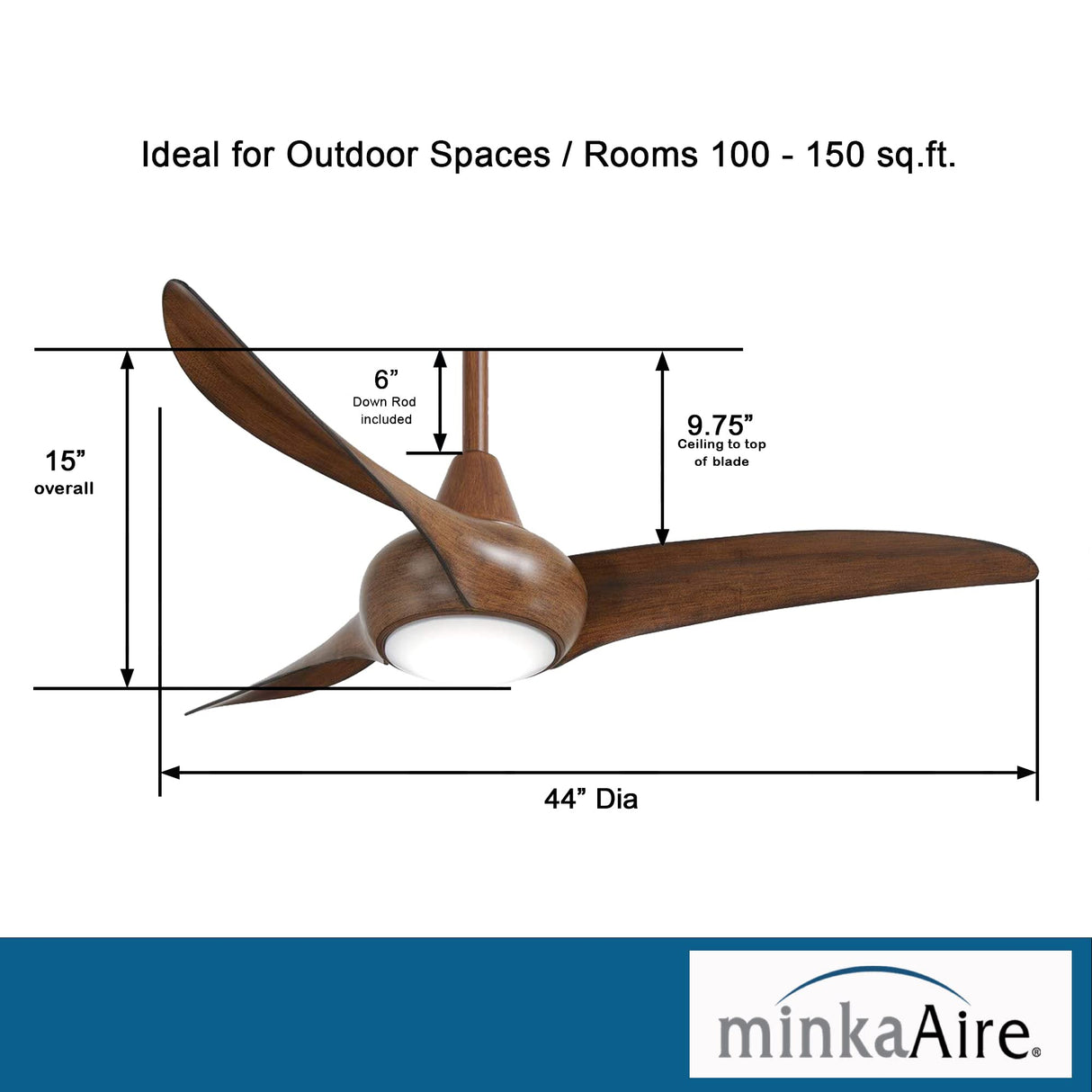 MINKA-AIRE F845-DK Light Wave LED 44" Distressed Koa Low Profile Ceiling Fan with Light, Remote Control and 3.5 Inch Downrod MINKA-AIRE