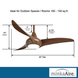 MINKA-AIRE F845-DK Light Wave LED 44" Distressed Koa Low Profile Ceiling Fan with Light, Remote Control and 3.5 Inch Downrod MINKA-AIRE