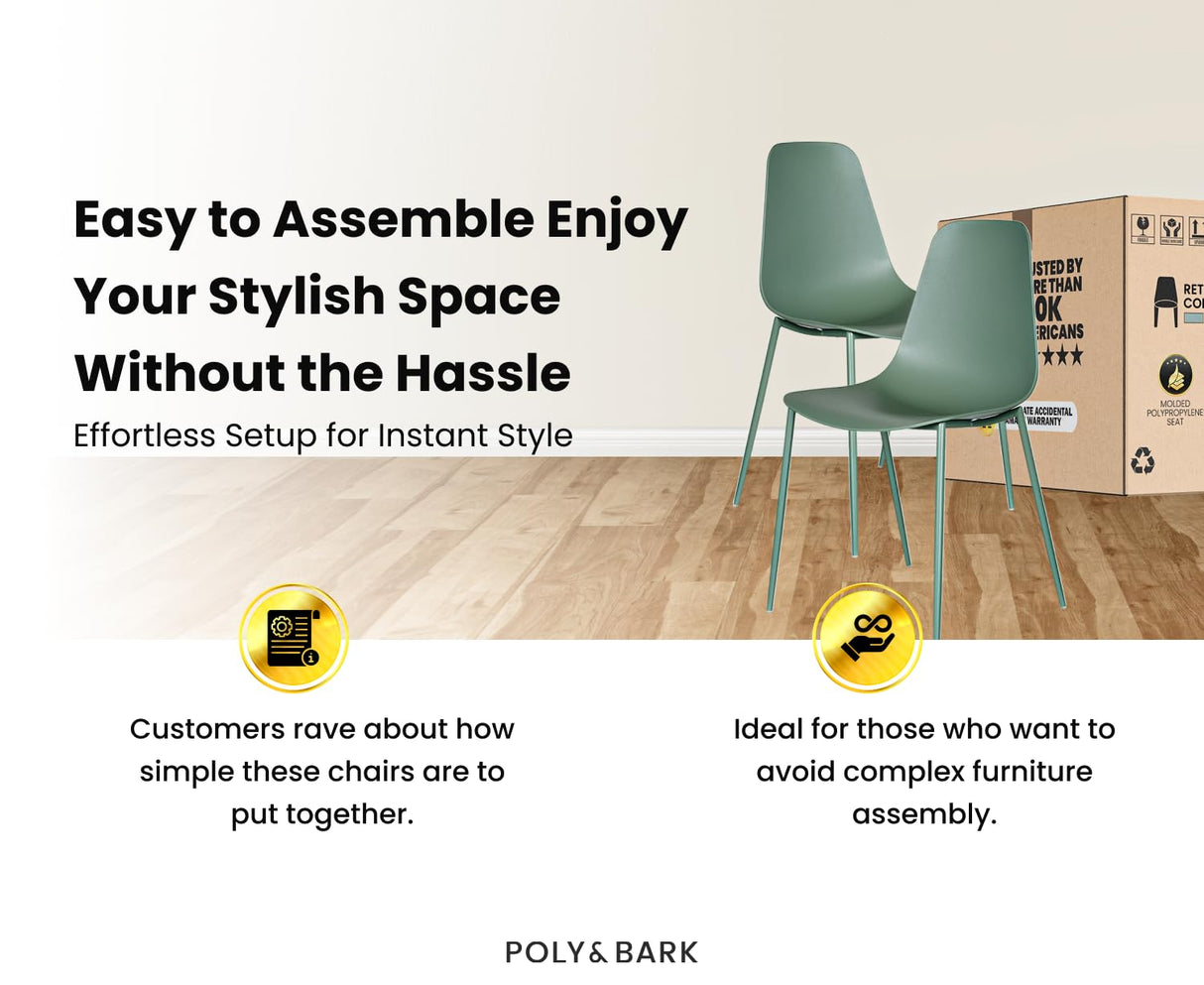 POLY & BARK Isla Modern Kitchen Chairs Set of 4 - Plastic Dining Chair with Metal Legs - Quick Assembly Simple Cafe Chairs Plastic for Indoor or Outdoor - Pistachio Green POLY & BARK