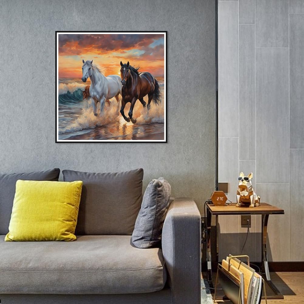 Stalente Diamond Painting Kits for Adults Horse, 5D DIY Diamond Art Kits for Beginners Round Full Drill Diamond Painting for Home Wall Decoration Gift 12×12inch, Animal Stalente