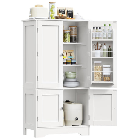TEENFON 43'H Pantry Cabinet with 4 Doors, Kitchen Cabinet with 6 Door Shelves, Kitchen Pantry for Living Room, Dining Room, Bathroom, White TEENFON