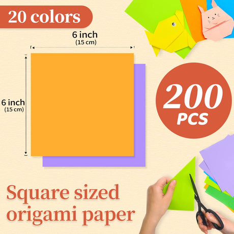 IOOLEEM Origami Paper, 200 Sheets, 20 Colors, 6 Inch Square, Double Sided Colored paper. IOOLEEM