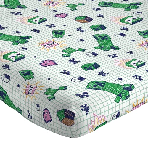 Jay Franco Kids Sheet Set with Fitted, Flat Sheets & Pillow Cover - Ultra-Soft Bedding with Pillowcase for Room Decor, Multi - Minecraft, 3 Piece Twin Jay Franco