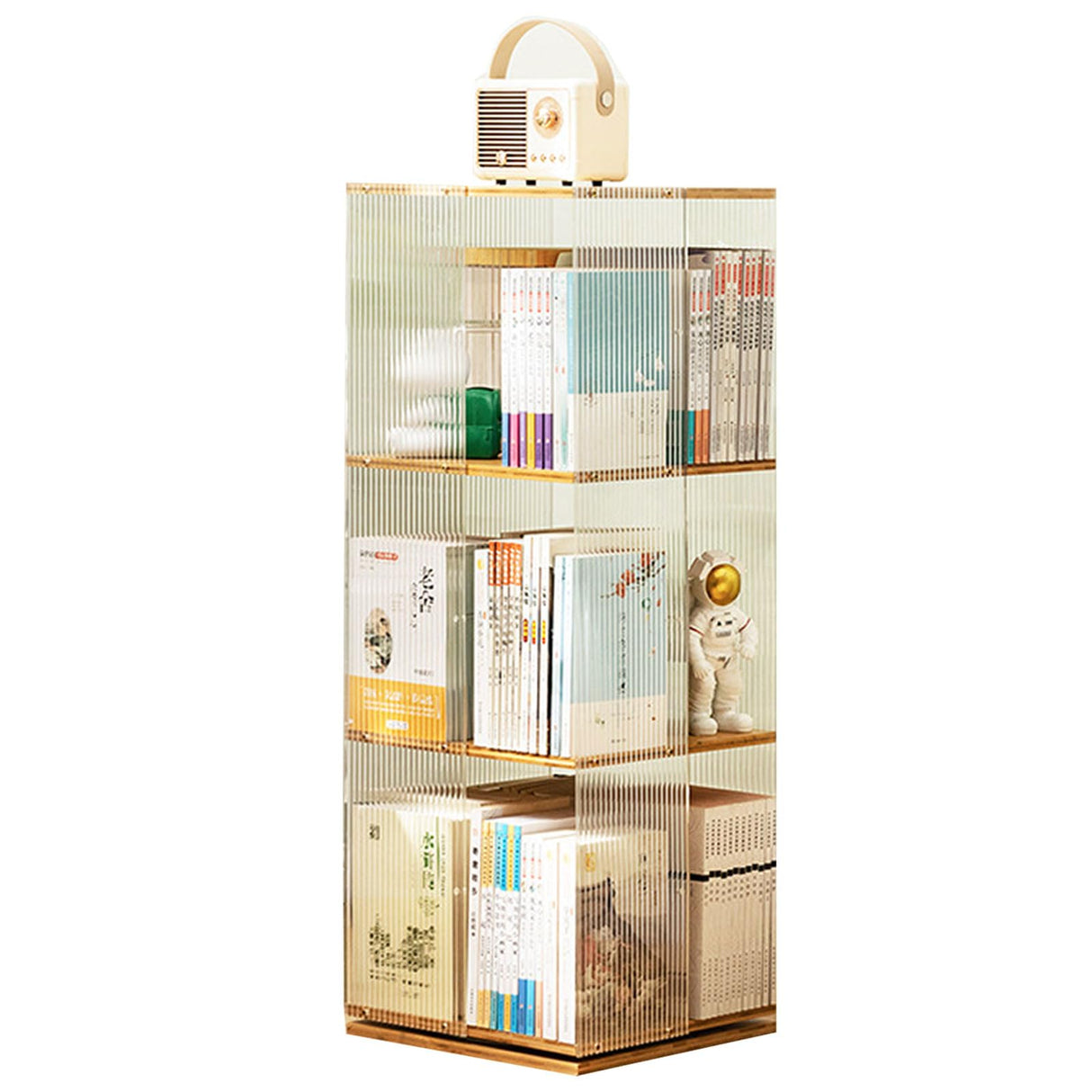 Huazzzyi 3 Tier Acrylic Rotating Bookshelf, 37IN Rotating Book Shelf Tower Acrylic 360 Rotating Bookshelf for Living Room, Study Room Huazzzyi