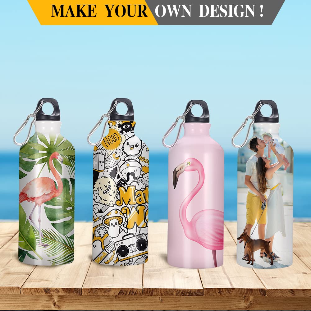 YOUKE OLA 16 Pack Sublimation Aluminium Water Bottle with Carabiner Blank White Aluminum Sports Bottle for Sublimation Heat Press Transfer 20oz