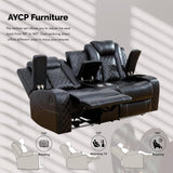AYCP Furniture Power Recliner Set with LED Lights, Air Leather Reclining Set with USB Port/Wireless Charger/Storage Console/Cup Holder for House/HomeTheater/Apt (Black, Sofa Loveseat) AYCP Furniture
