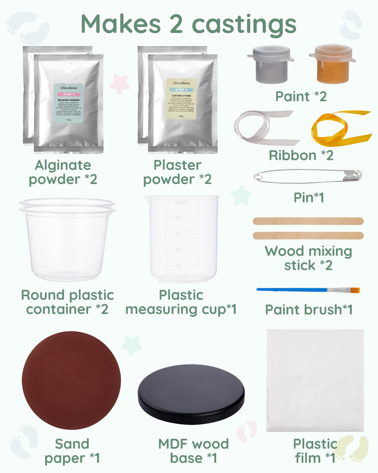 Lilian&Gema Baby Casting Kit Hands and Feet, Newborn Keepsake Foot Hand Mold Kit, Plaster Hand Mold Casting Kit for Babies 0-6 Months, Perfect for First Birthday, New Mom Baby Christmas Gift Lilian&Gema