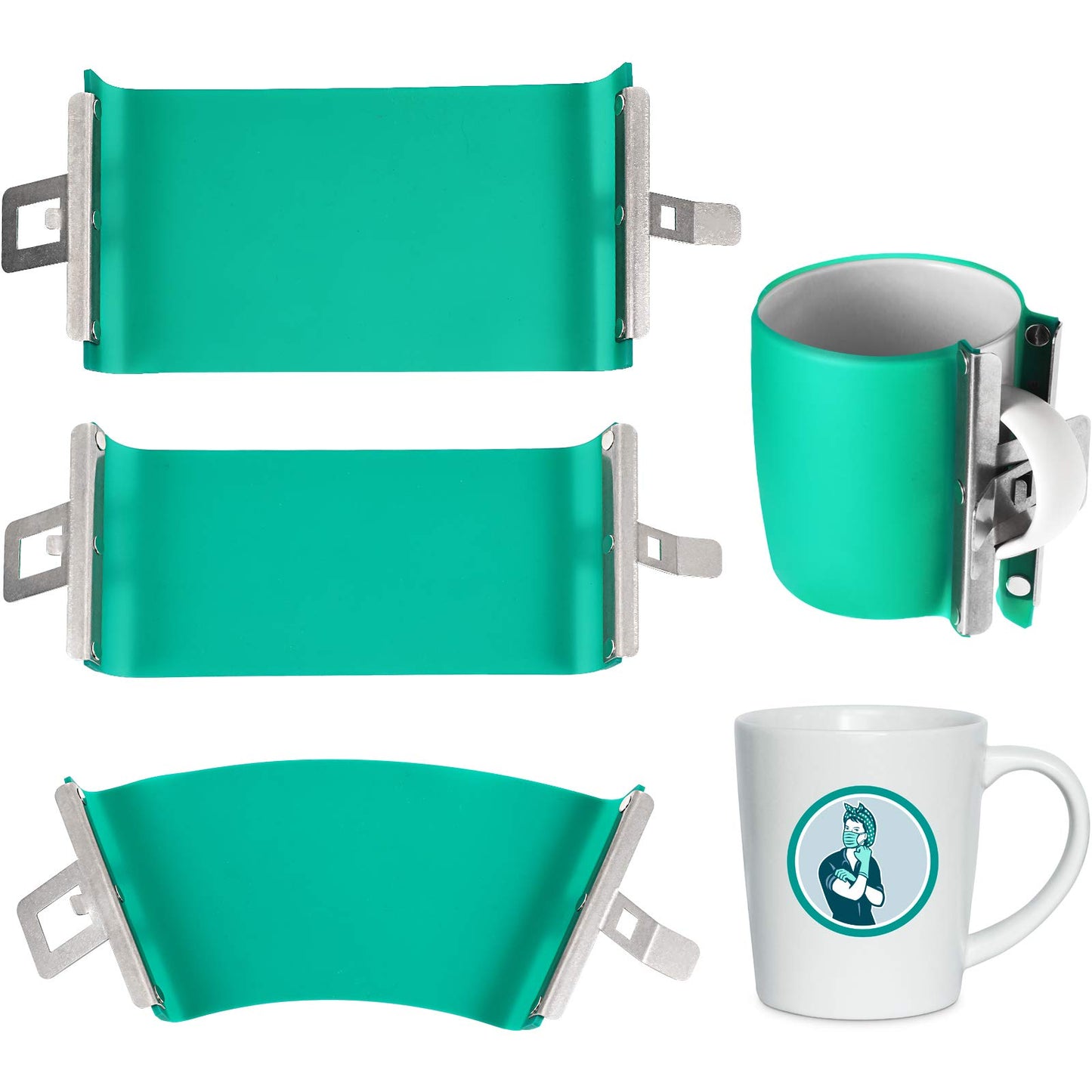 3 Pieces 3D Sublimation Silicone Mug Wraps, Mug Mold Cup Clamp Transfer Mug Clamp Fixture for Printing Mugs Sublimation Heat Transfer Machine (Green,11 oz, 12 oz, 15 oz)