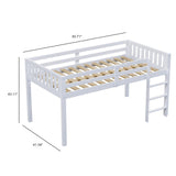 JOYMOR Low Loft Bed Twin Size, Wood Loft Bed Frame for Kids Junior Adults with Full-Length Guardrail and Ladder (Low Loft) JOYMOR