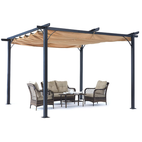 Patio Pergola with Retractable Shade - ABCCANOPY 10x10 Outdoor Retractable Pergola with Sun Shade Aluminum Pergola Shelter for Garden, Deck, Lawn, Porch & Backyard (Khaki) ABCCANOPY