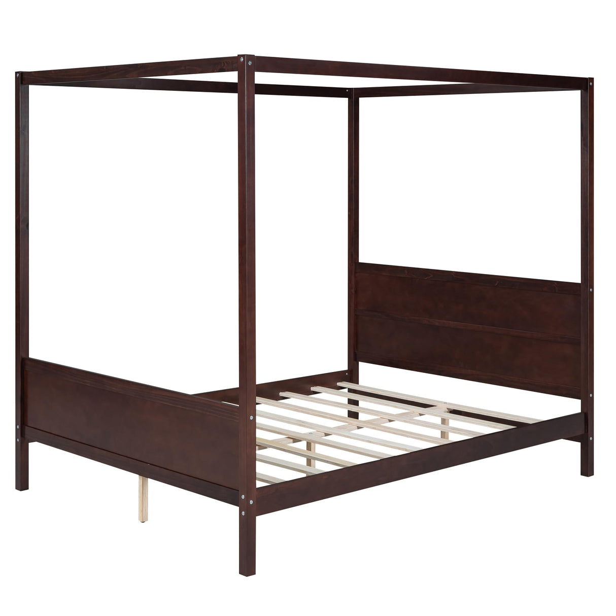 Merax Queen Size Canopy Bed with 4 Wood Legs, Queen Bed Frame Platform Frame with Headboard and Footboard, Under Bed Storage, Slat Support Leg, No Box Spring Needed, Espresso Merax