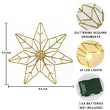 YEAHOME Christmas Tree Topper, Gold Glittered Hollow 7-Point Star Tree Topper, Lighted Wire Star with 20 LED Lights for Christmas Treetop, Xmas Tree Topper with Timer, Christmas Tree Decorations YEAHOME