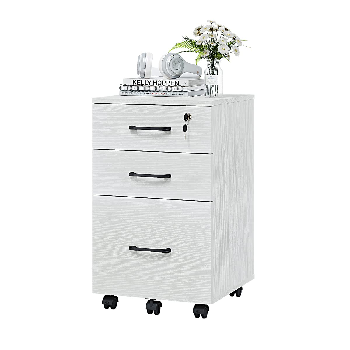 Panana 3 Drawer Wood Mobile File Cabinet, Under Desk Storage Drawers Small File Cabinet for Home Office (White) Panana